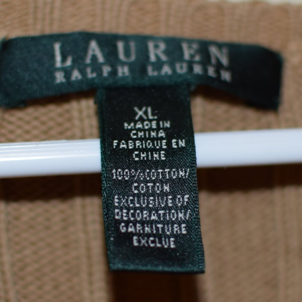 Lauren Ralph Lauren Cable Knit Striped 100% Cotton Chunky Sweater Fall Warm Cozy - Picture 7 of 7